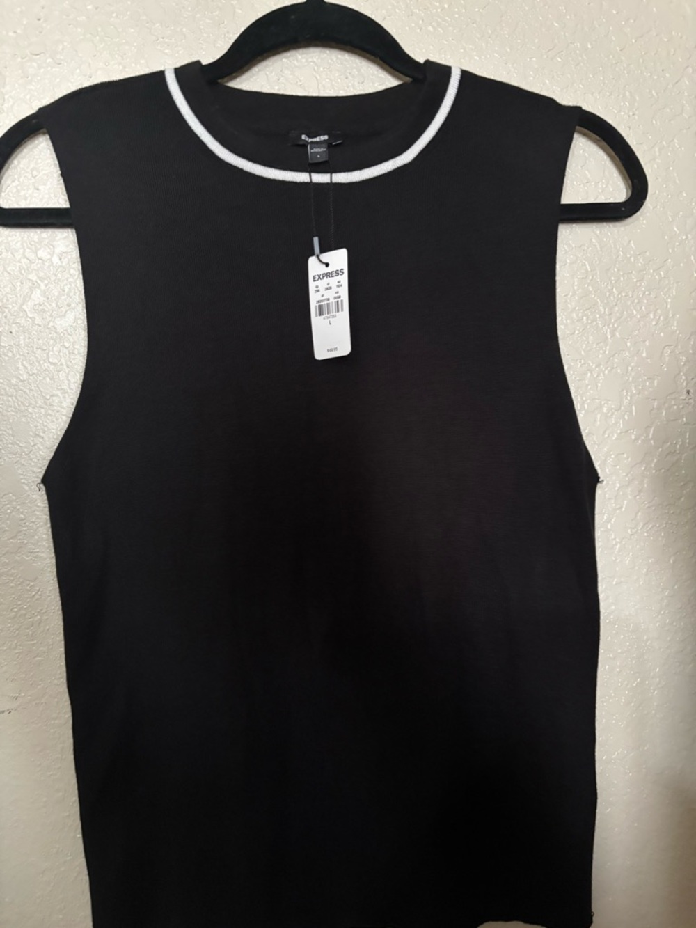 Express Black Sleeveless Knit Tank with White Neck Trim